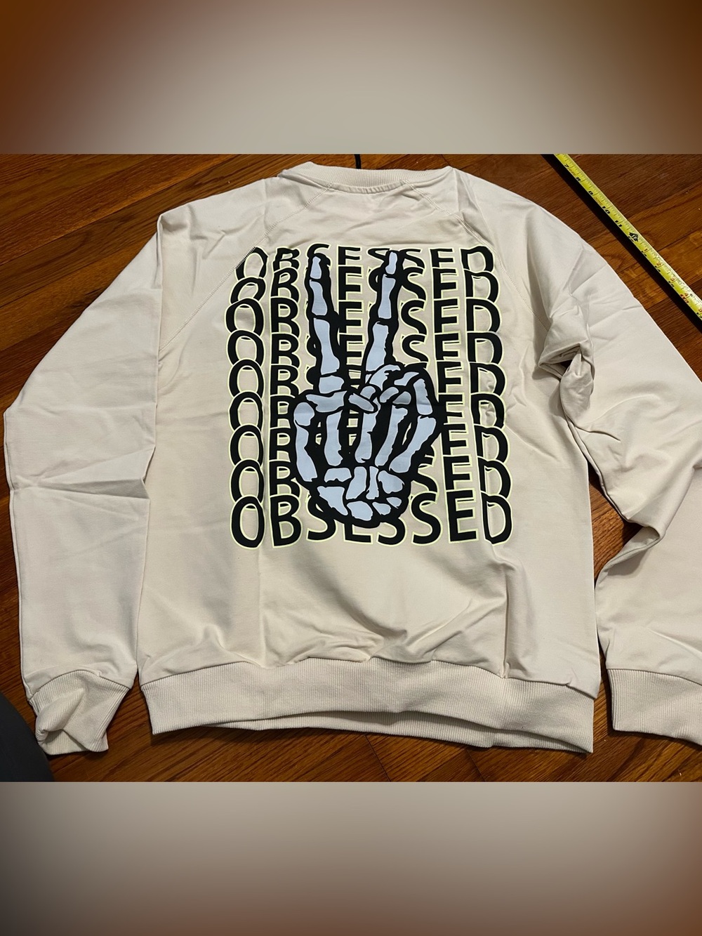 Men's Cream Graphic Sweatshirt - Obsessed Skull Peace Design